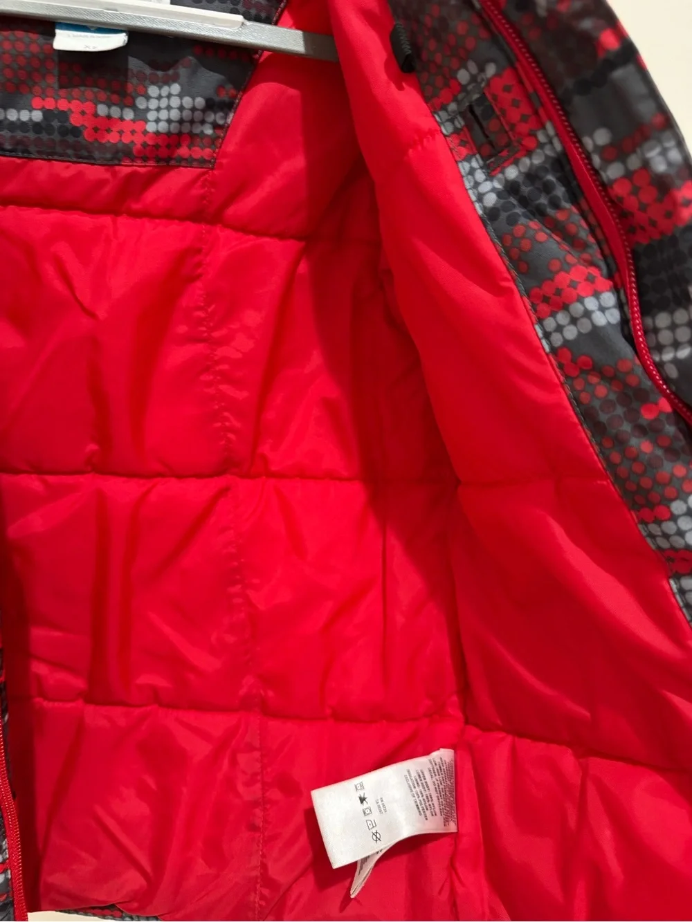 Columbia Boy’s Kids' Red Multicolored Insulated Puffer Hooded Jacket Coat Size X